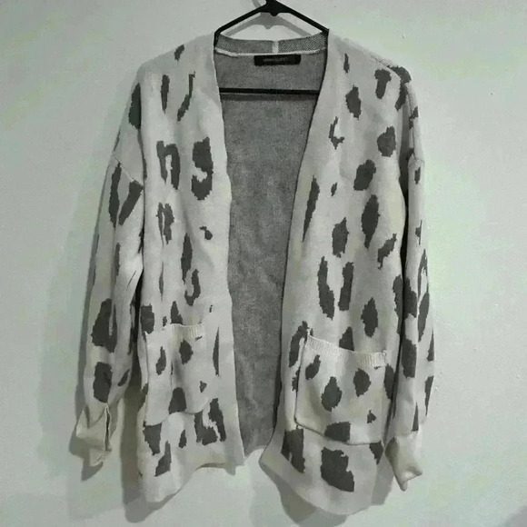 MEROKEETY Dots Open Front Knit Pockets Cardigan Warm Soft Cozy Large - Picture 1 of 5